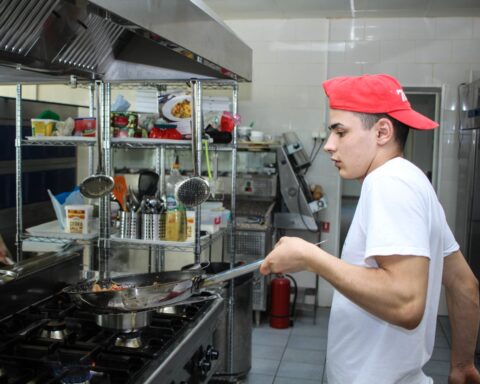 man cooking food